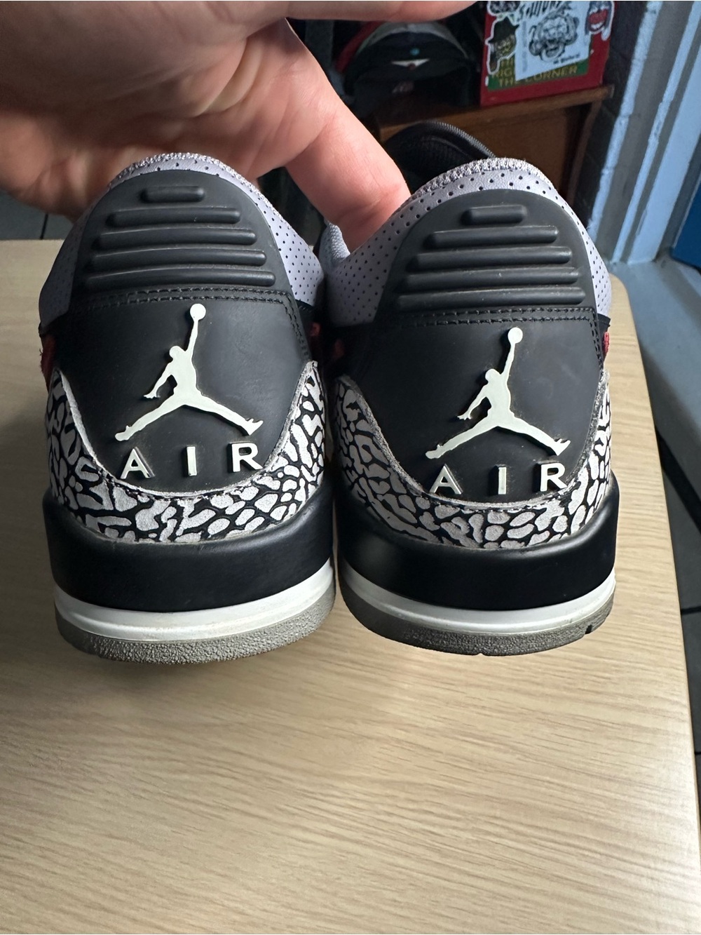Jordan Black and Gray Retro 3 Sneakers with Elephant Print